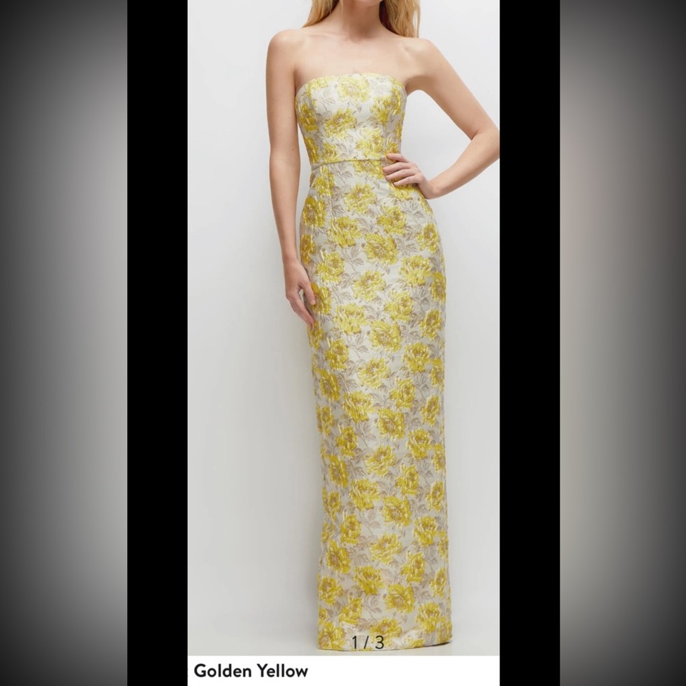 Alfred Sung GoldenMetallicJacquardStrapless(straps included)ColumnGown,sz14R,New